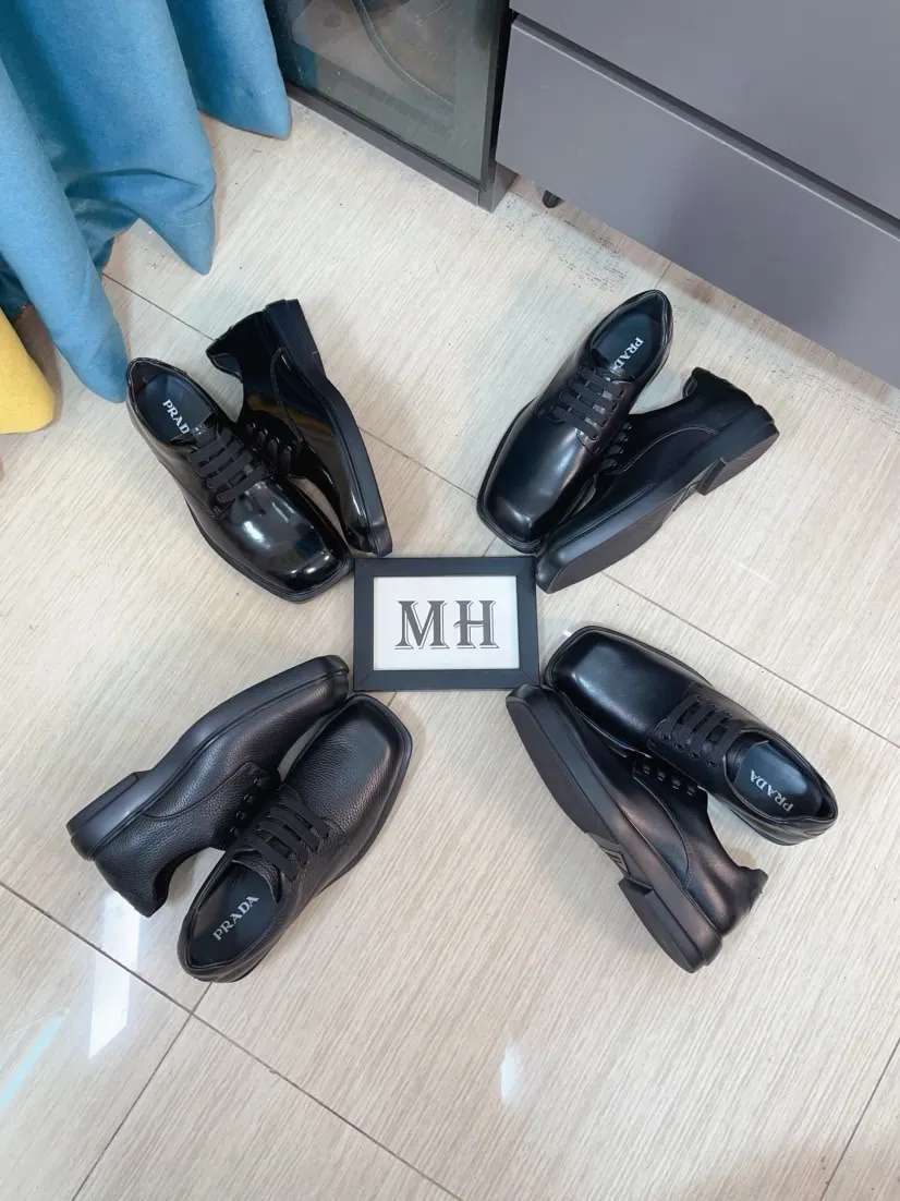 Men's shoes 💰540🌹🌹【PRADA Leather Shoes】Top purchasing agency Original imported Italian custom-made open-edge beaded cowhide leather surface, fully imported water-dyed breathable cowhide lining, original factory special molded sole super comfortable, size: 38-44